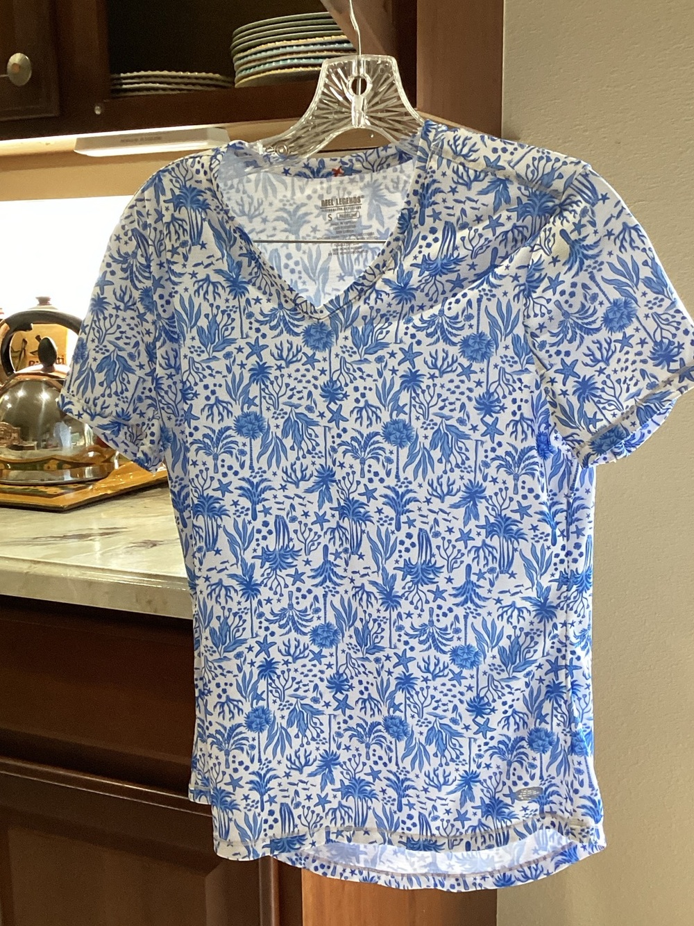 Reel Legends Blue and White Floral V-Neck Short Sleeve Tee